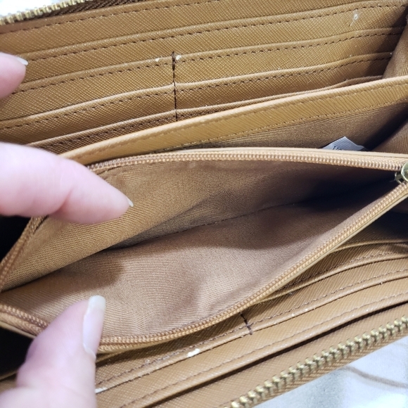 Fossil Boho Fall Leaves Camel Brown Leather Zip Wallet Wristlet READ 8" 2016 - Picture 13 of 15